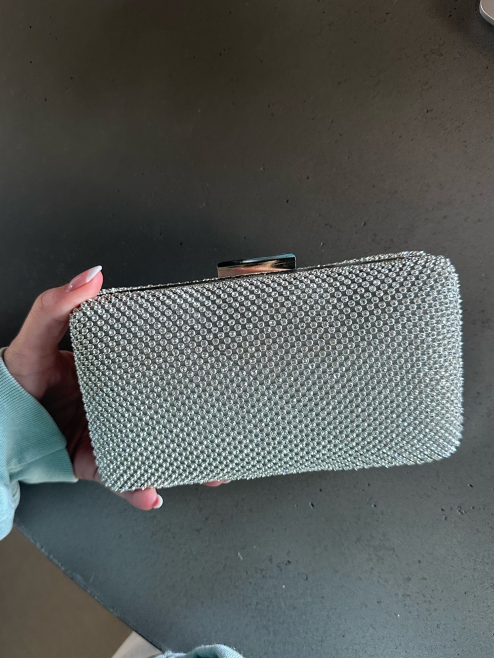 Elegant Silver Crystal-Embellished Rectangle Clutch